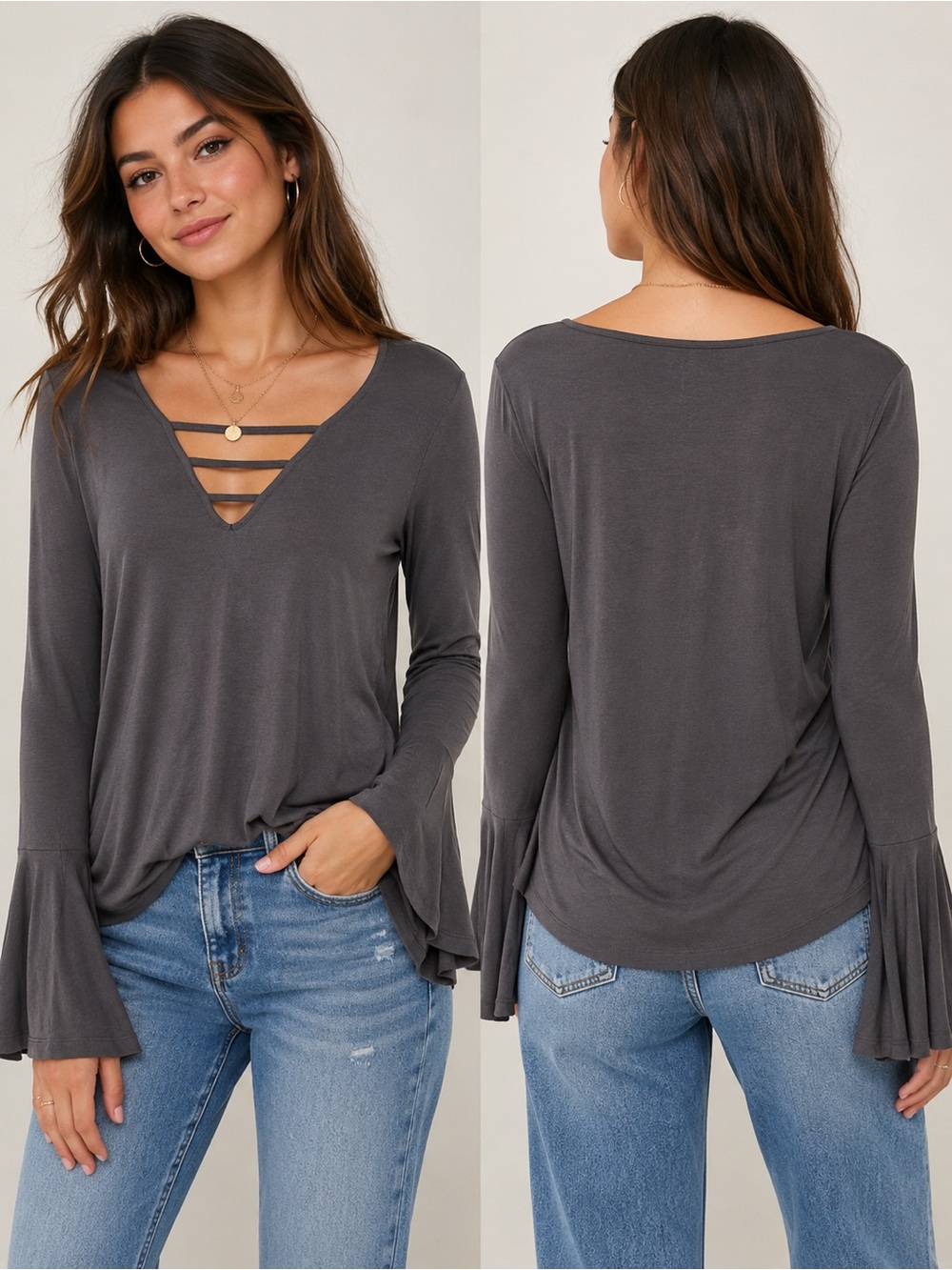 American Eagle soft and sexy Strappy V-Neck Bell Sleeve Top